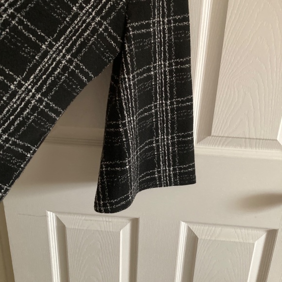 LAST CHANCE * Ann Taylor 1/4 Zip Bell Sleeve Jacket Top L Black White Checked - Picture 3 of 5